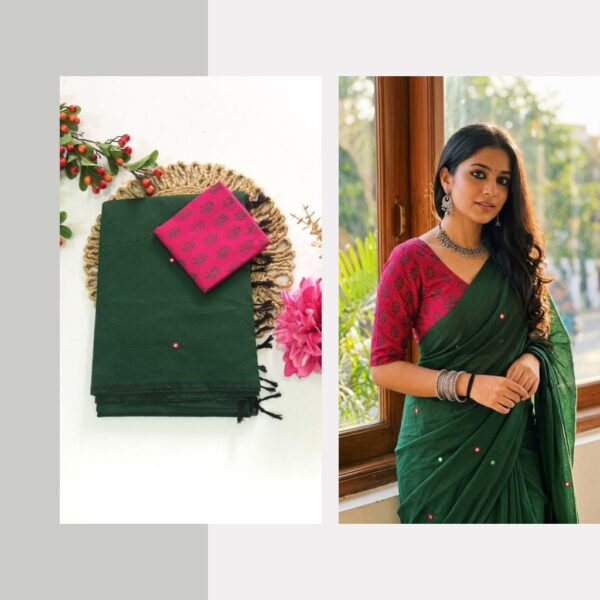 Mirror work saree with contrasting blouse PCPM004