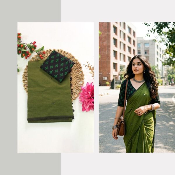 Mirror work saree with contrasting blouse PCPM005