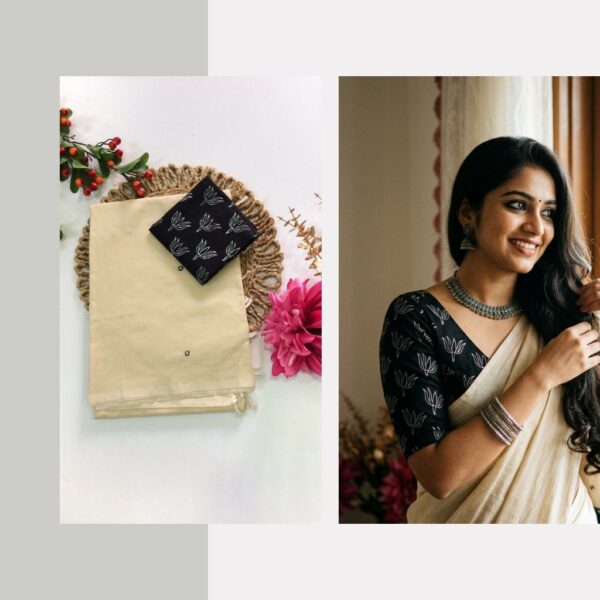 Mirror work saree with contrasting blouse PCPM006