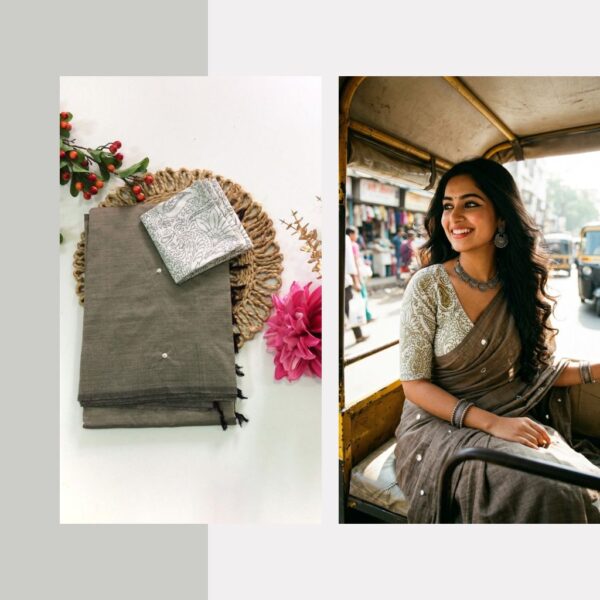 Mirror work saree with contrasting blouse PCPM015