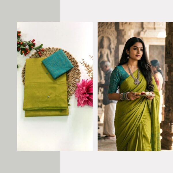 Mirror work saree with contrasting blouse PCPM007