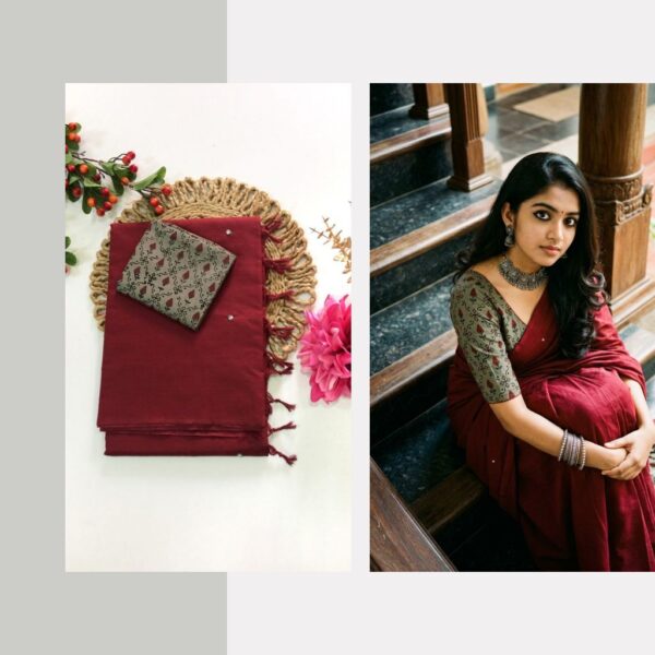 Mirror work saree with contrasting blouse PCPM008
