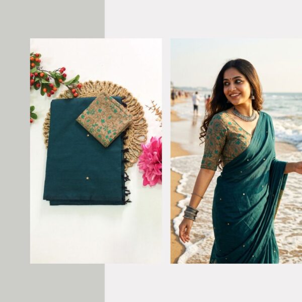 Mirror work saree with contrasting blouse PCPM009