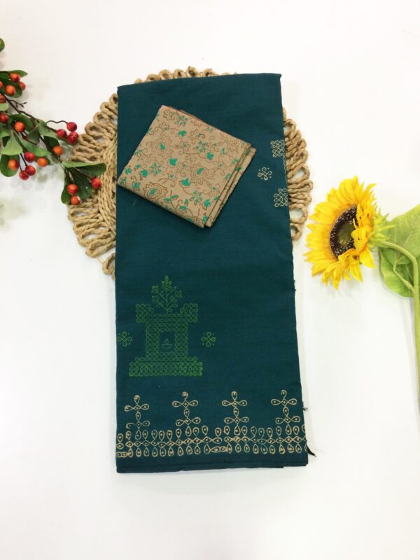 Blended South Cotton printed sarees with contrasting blouse PCDB052