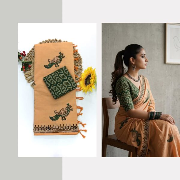 Blended South Cotton printed sarees with contrasting blouse PCDB123