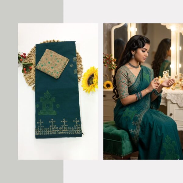 Blended South Cotton printed sarees with contrasting blouse PCDB125
