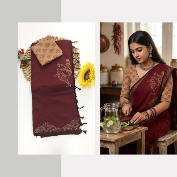 Blended South Cotton printed sarees with contrasting blouse PCDB126