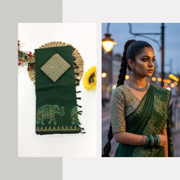 Blended South Cotton printed sarees with contrasting blouse PCDB127