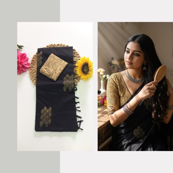 Blended South Cotton printed sarees with contrasting blouse PCDB086